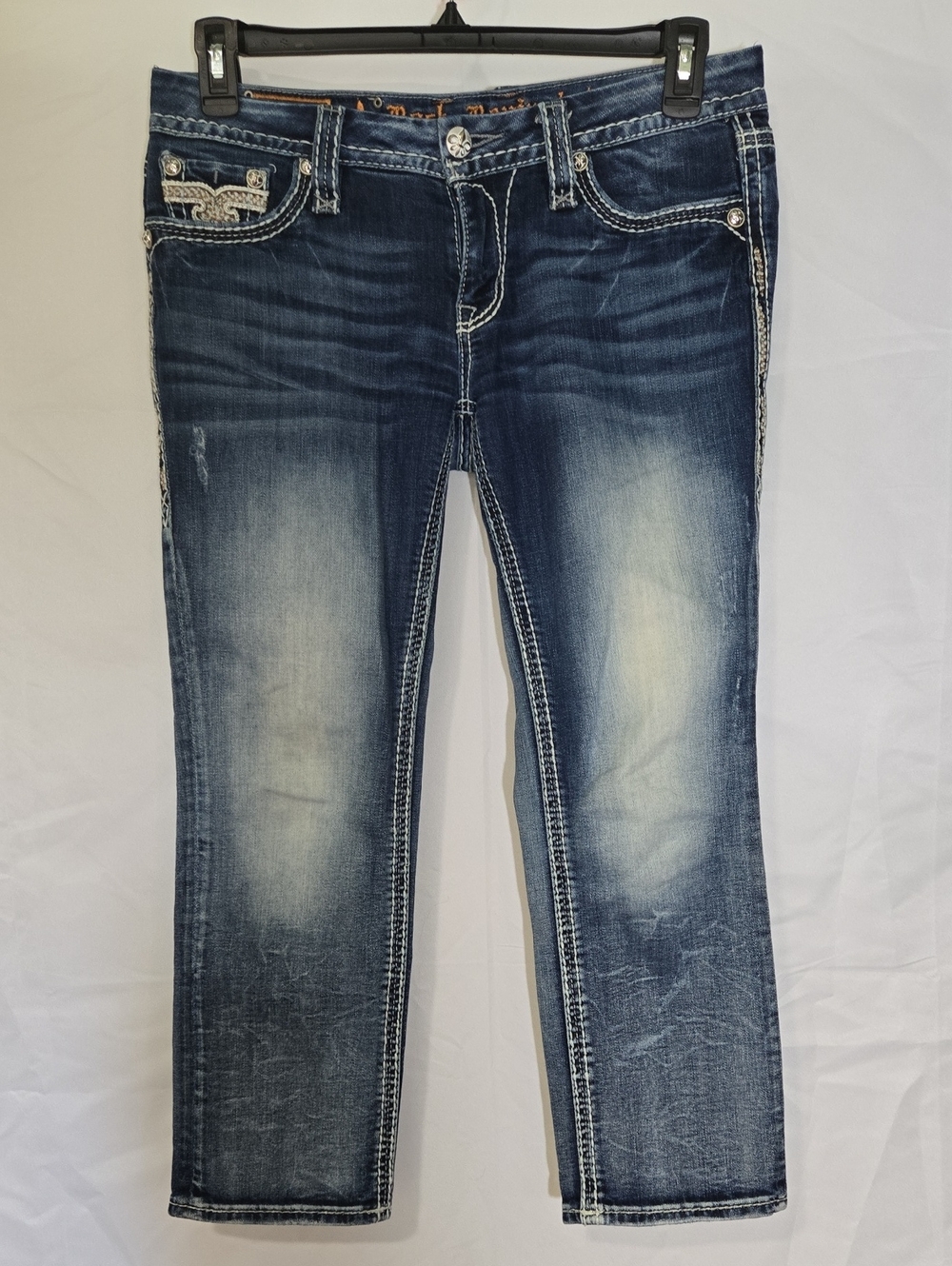 Rock Revival Women’s Dark Blue Distressed Betty Capri Stretch Jeans